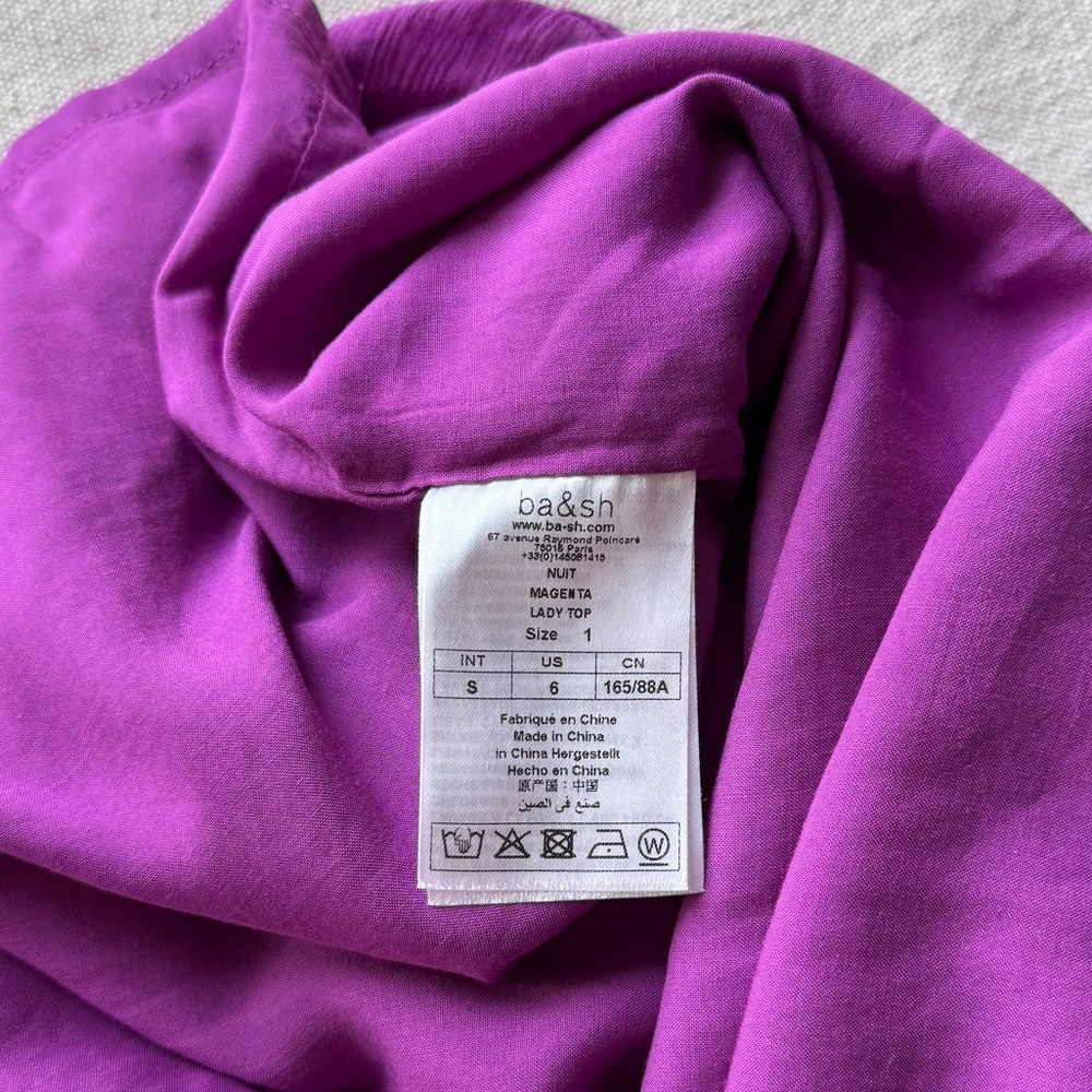 Ba&sh Nuit Ruffle Top In Magenta Size S (1) Summer Designer Casual - Picture 6 of 13